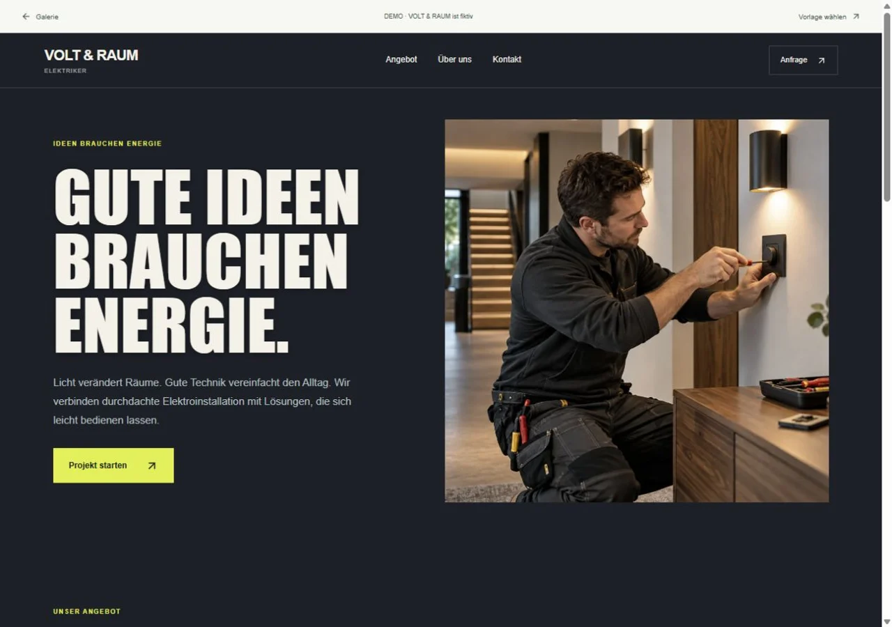 Webseiten-Vorschau VOLT & RAUM – Elektriker