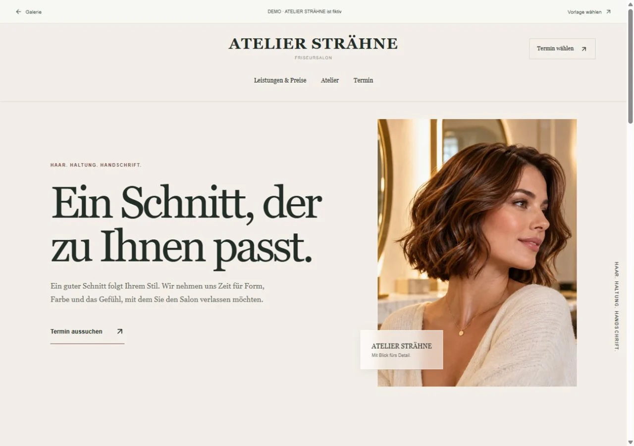 Webseiten-Vorschau ATELIER STRÄHNE – Friseursalon