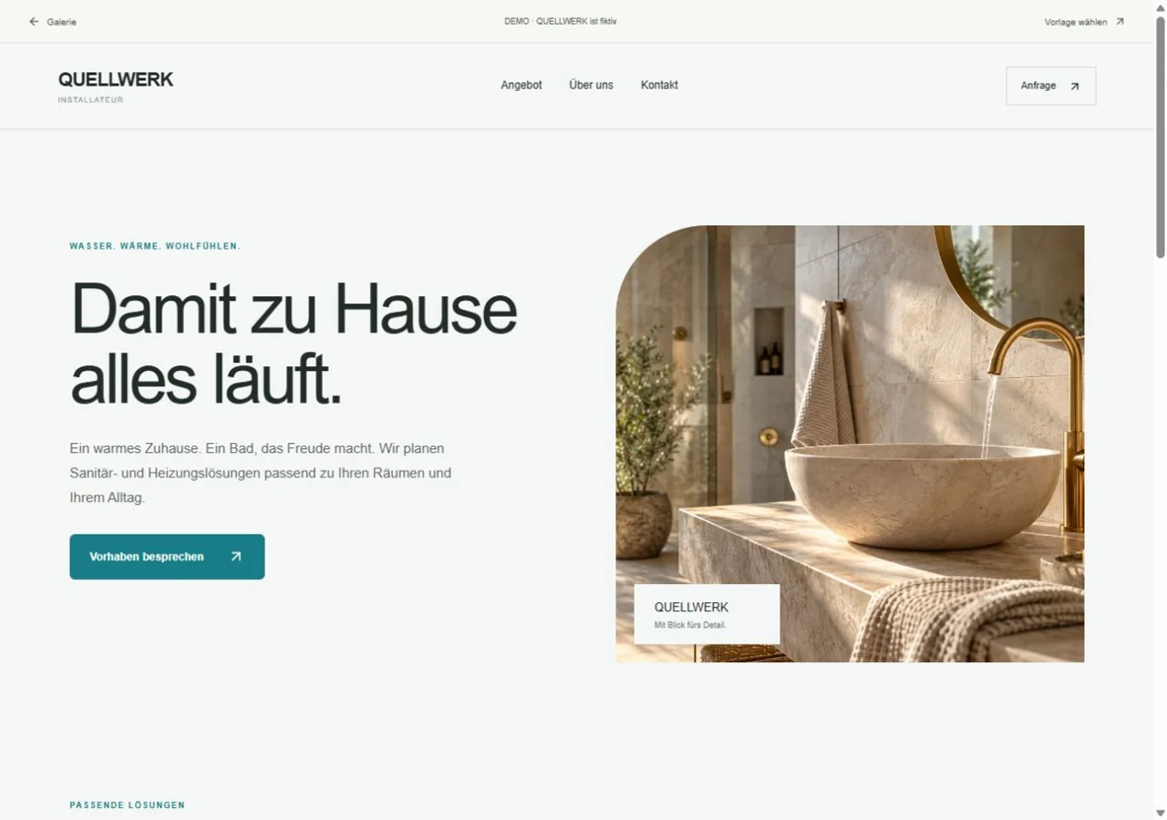 Webseiten-Vorschau QUELLWERK – Installateur