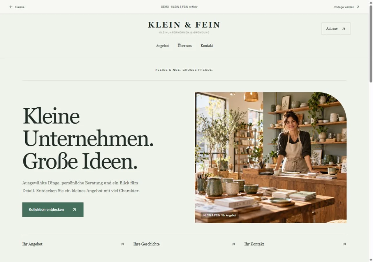 Webseiten-Vorschau KLEIN & FEIN – Kleinunternehmen & Gründung