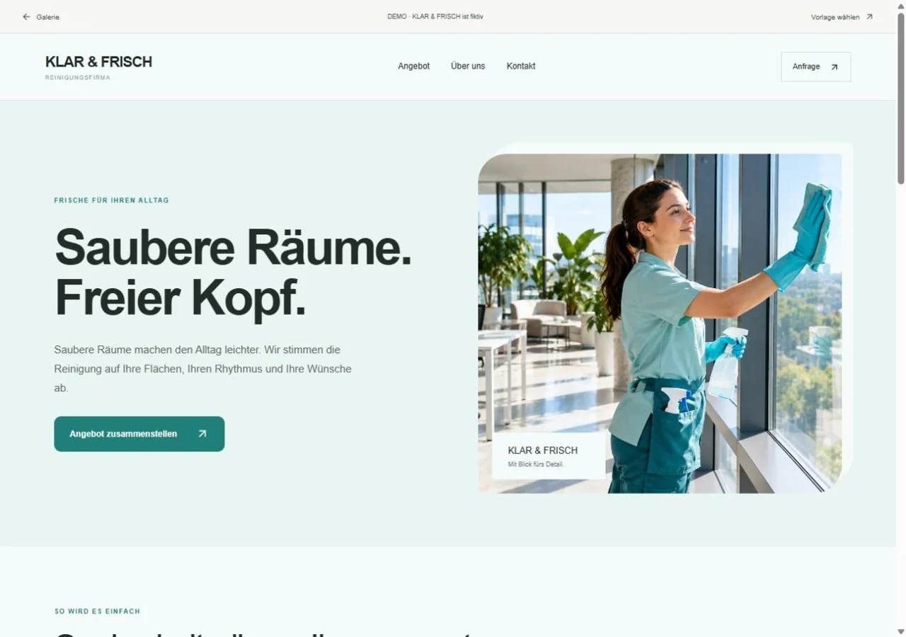 Webseiten-Vorschau KLAR & FRISCH – Reinigungsfirma