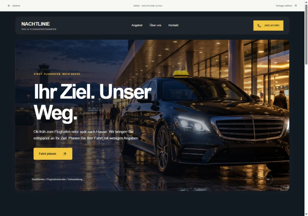 Webseiten-Vorschau NACHTLINIE – Taxi & Flughafentransfer
