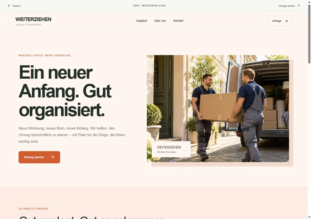 Webseiten-Vorschau WEITERZIEHEN – Umzug & Transport