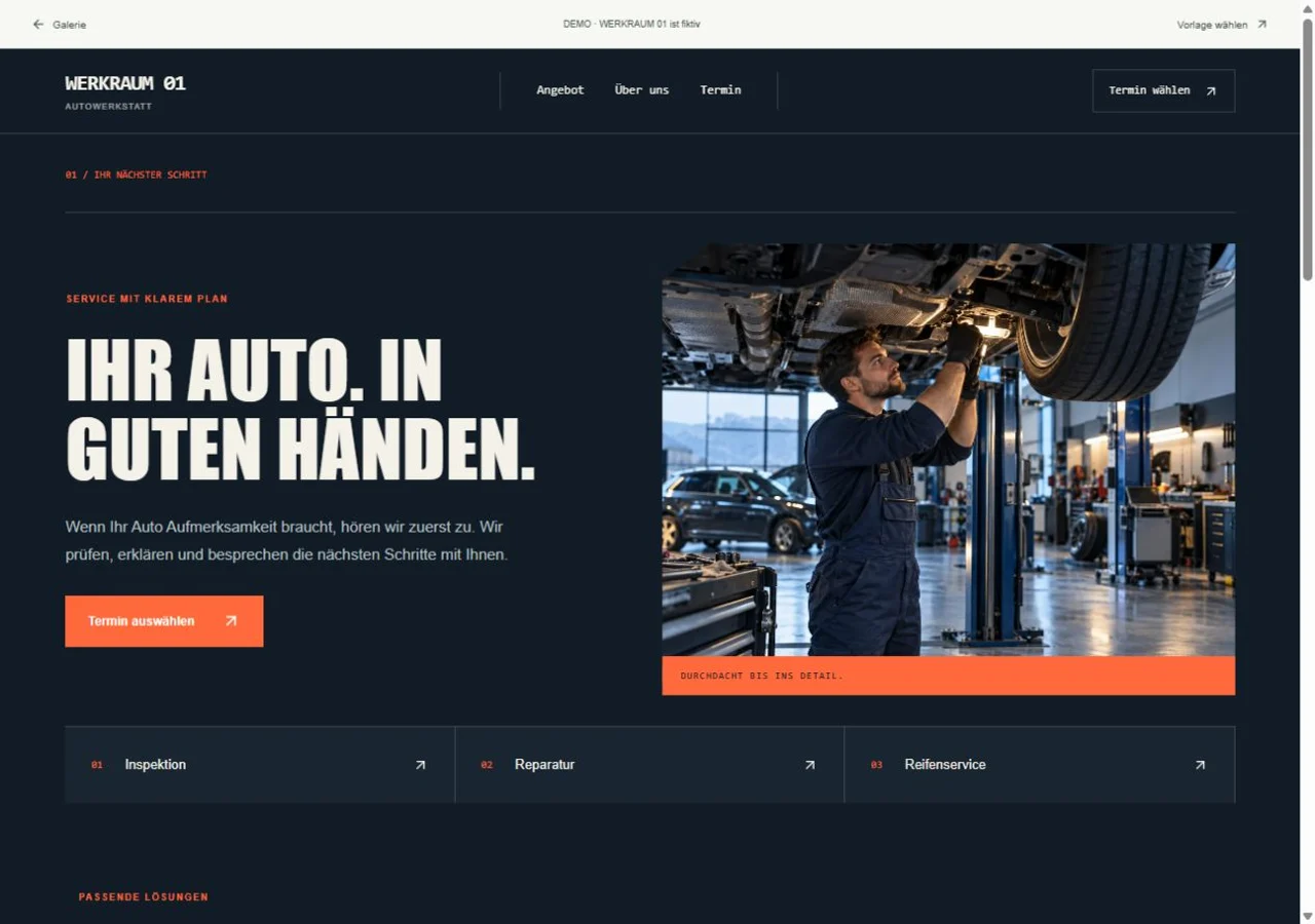 Webseiten-Vorschau WERKRAUM 01 – Autowerkstatt
